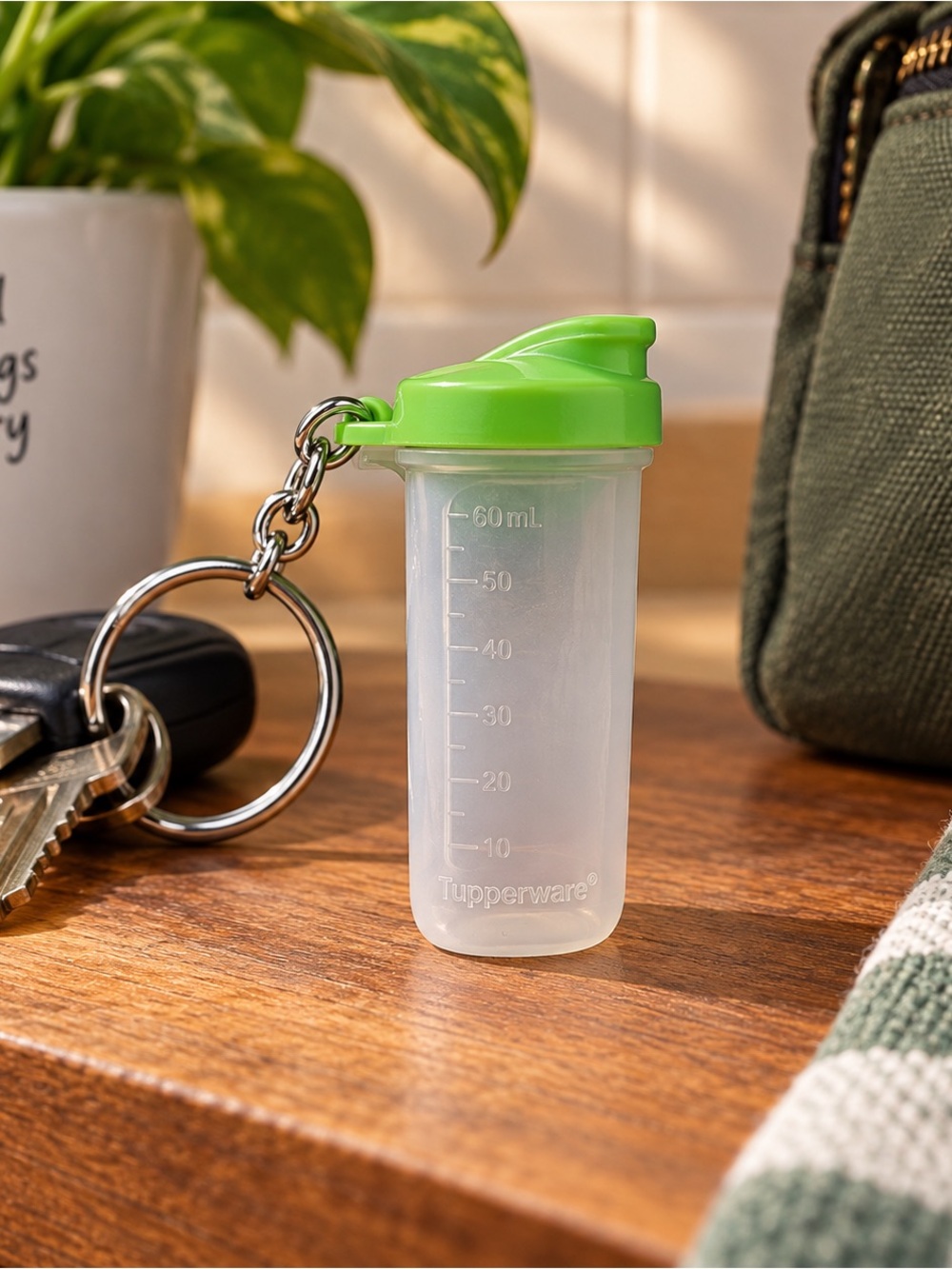 Tupperware Mini Shaker Keychain 60mL Green Vintage Promo Collectible
